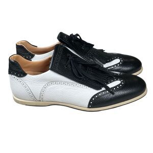 Brooks Brothers Black & White Brogue Oxford Golf Shoes Men's Sz 10 Made in Italy